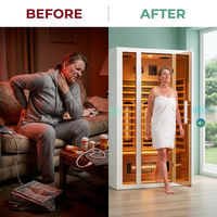 2 Person Extendable FAR Infrared Sauna for Home, Hemlock Wood Low EMF 6 Carbon Heaters Indoor Saunas with LED Lights, Bluetooth Speaker, Digital Control Panel, and Seating Bench — Before & After