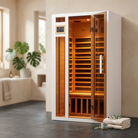2 Person Extendable FAR Infrared Sauna for Home, Hemlock Wood Low EMF 6 Carbon Heaters Indoor Saunas with LED Lights, Bluetooth Speaker, Digital Control Panel, and Seating Bench — Studio Shot