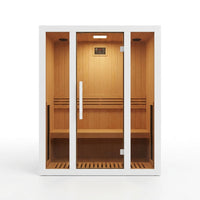 2 Person Extendable FAR Infrared Sauna for Home, Hemlock Wood Low EMF 6 Carbon Heaters Indoor Saunas with LED Lights, Bluetooth Speaker, Digital Control Panel, and Seating Bench — Studio Shot