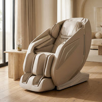 4D Massage Chair Full Body Zero Gravity Heated Recliner with Body Scan, 55" Sl-Track & Stretch, 40 Airbags - Shiatsu, Knead, Foot Rollers, Voice & APP Control, 15 Auto Modes & 9 Techniques (Beige) — Studio Shot
