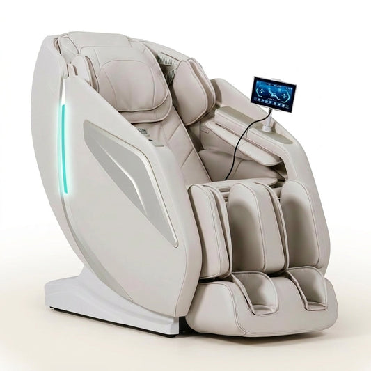 4D Massage Chair Full Body Zero Gravity Heated Recliner with Body Scan, 55" Sl-Track & Stretch, 40 Airbags - Shiatsu, Knead, Foot Rollers, Voice & APP Control, 15 Auto Modes & 9 Techniques (Beige) — Studio Shot