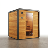 Lennon 6-Person Outdoor Cedar Traditional Wet/Dry Cube Sauna with 9Kw Electric Heater, Wi-Fi Control, LED Lights — Studio Shot