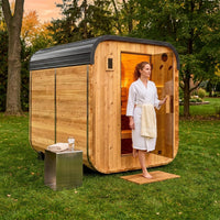 Lennon 6-Person Outdoor Cedar Traditional Wet/Dry Cube Sauna with 9Kw Electric Heater, Wi-Fi Control, LED Lights — Lifestyle