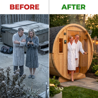 Outdoor Traditional Sauna, 4-6 Person Wooden Sauna, Steam Wet Wood Sauna with 220V with 6KW Heater, Sauna Stone, Thermometer — Before & After