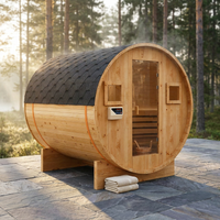 Outdoor Traditional Sauna, 4-6 Person Wooden Sauna, Steam Wet Wood Sauna with 220V with 6KW Heater, Sauna Stone, Thermometer — Studio Shot