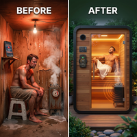 Traditional Wet Dry Sauna Built for Consistent Heat, Cedar Interior, 9kW Heater, WiFi Control, LED Lighting — Before & After