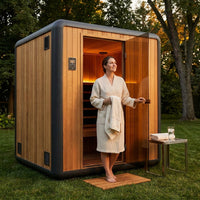 Traditional Wet Dry Sauna Built for Consistent Heat, Cedar Interior, 9kW Heater, WiFi Control, LED Lighting — Lifestyle