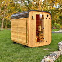 Lennon 6-Person Outdoor Cedar Traditional Wet/Dry Cube Sauna with 9Kw Electric Heater, Wi-Fi Control, LED Lights